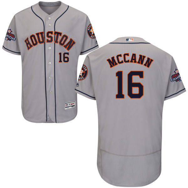 Astros #16 Brian McCann Grey Flexbase Authentic Collection World Series Champions Stitched MLB Jersey - Click Image to Close